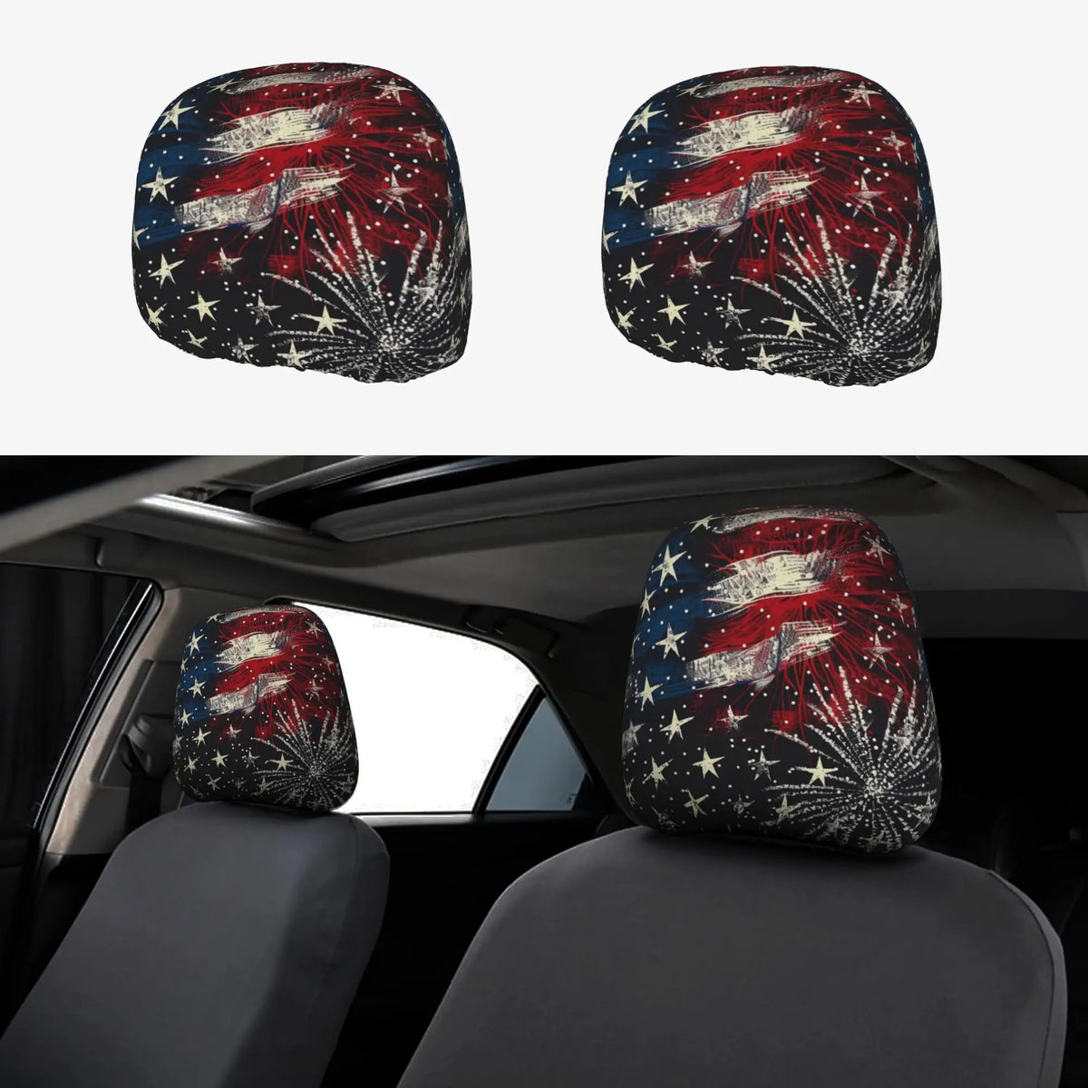 2-Pack US Flag Car Headrest Covers – Patriotic Seat Protectors Car Headrest Covers HIP