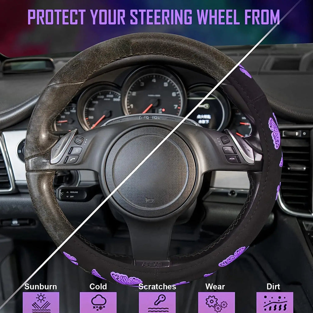 Purple Butterfly Steering Wheel Cover – Universal 15" Fit Steering Wheel Cover HIP