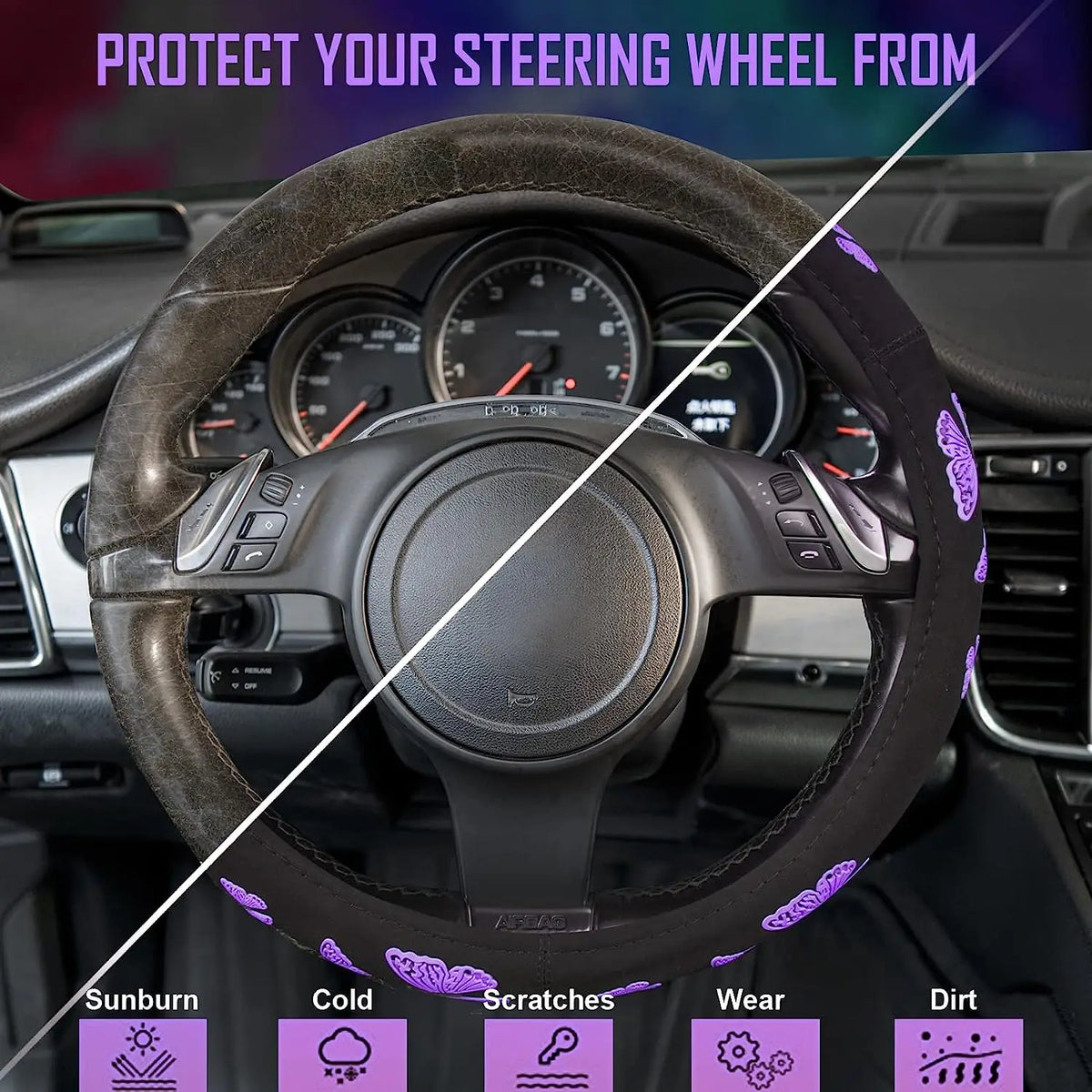 Purple Butterfly Steering Wheel Cover – Universal 15" Fit Steering Wheel Cover HIP