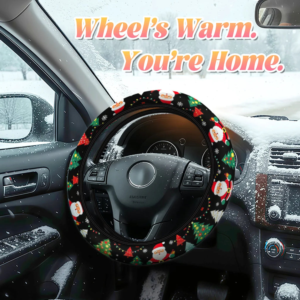 15" Christmas Steering Wheel Cover – Santa & Tree Design Steering Wheel Cover HIP