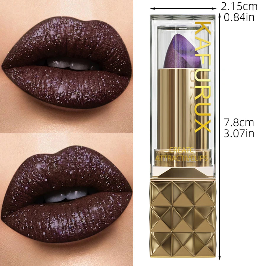 KAFURUX Glitter Metallic Lipstick – Pearlescent Lip Tint Glitter Metallic Lipstick HIP