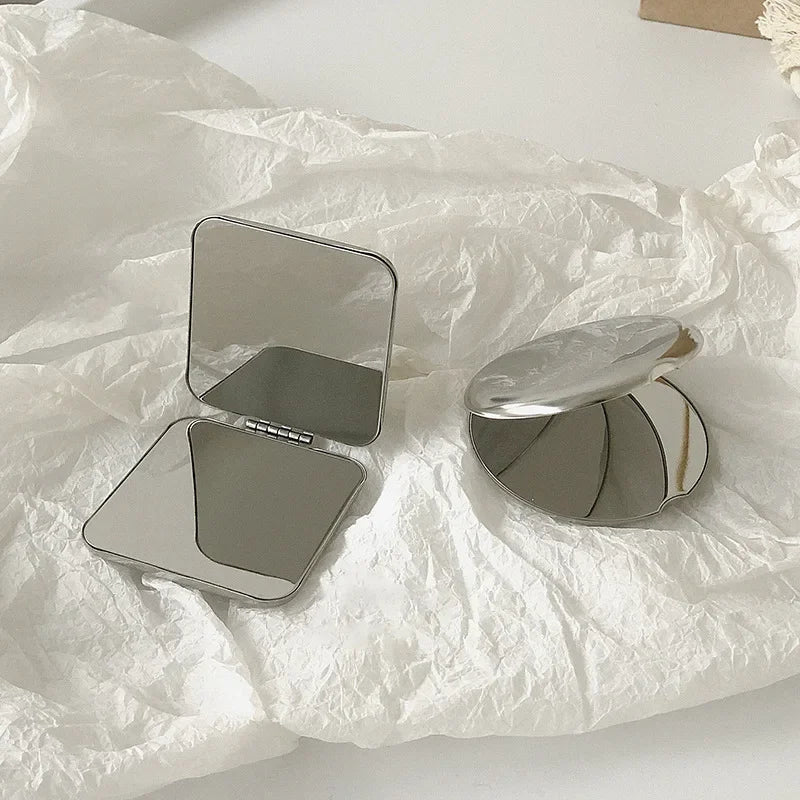 Pocket Makeup Mirror Stainless Steel – Square & Round Compact Makeup Mirror HIP C538-2pcs