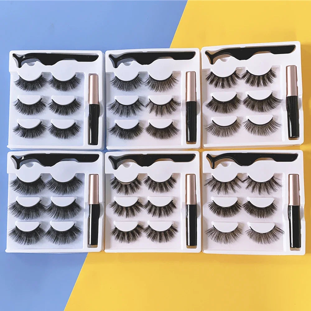 Magnetic Eyelashes 3D Mink Eyelashes Makeup Magnetic Lashes Eyeliner Tweezers Set Natural False Lashes Short Faux Cils HIP