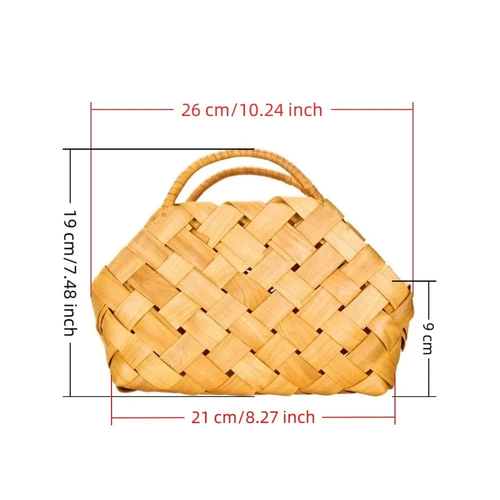Rustic Hand-Woven Wicker Basket with Handle – Multipurpose Woven Storage Basket HIP