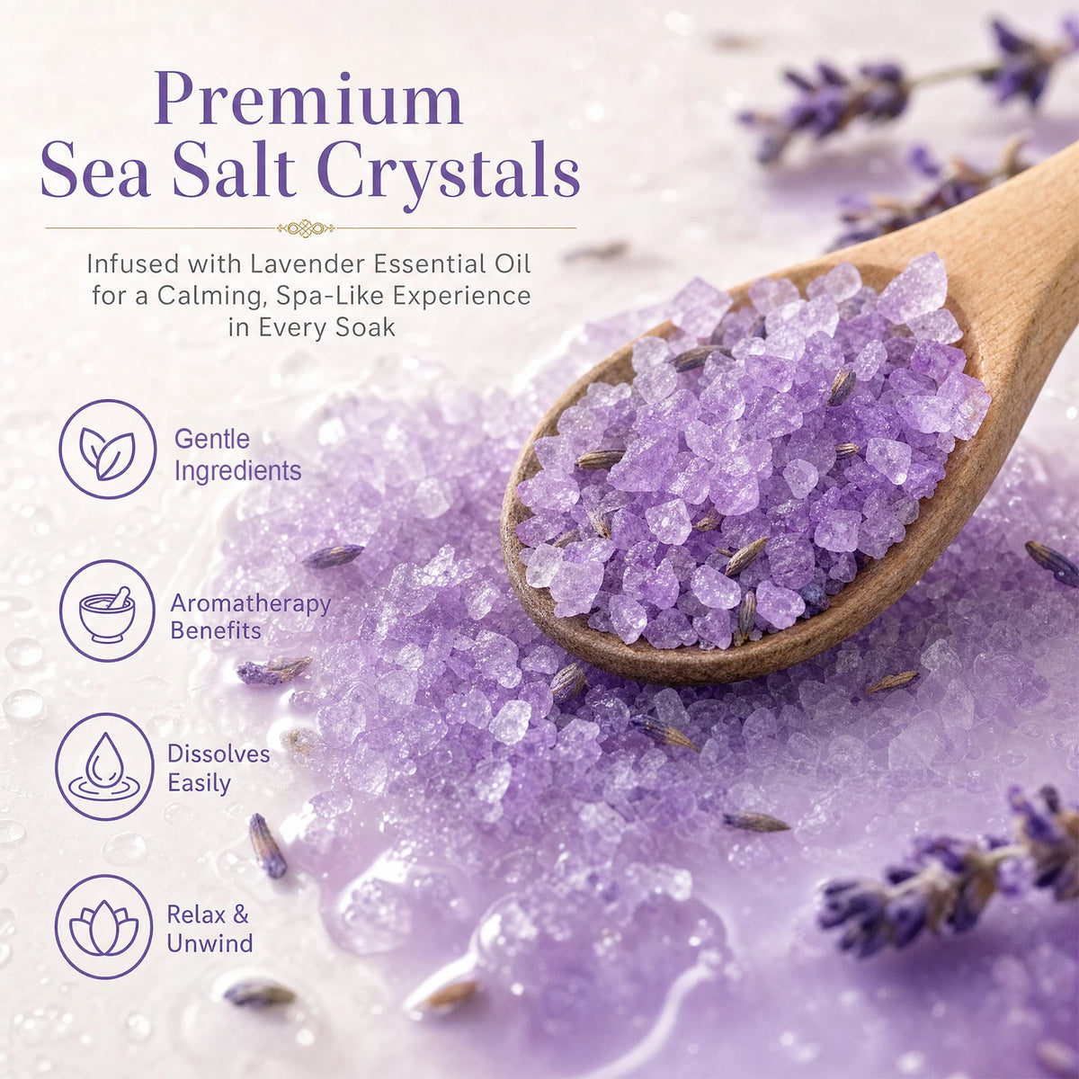 Lavender Sea Salt Bath Soak – Moisturizing & Essential Oil Infused Bath Salt Soak HIP Lavender 80G