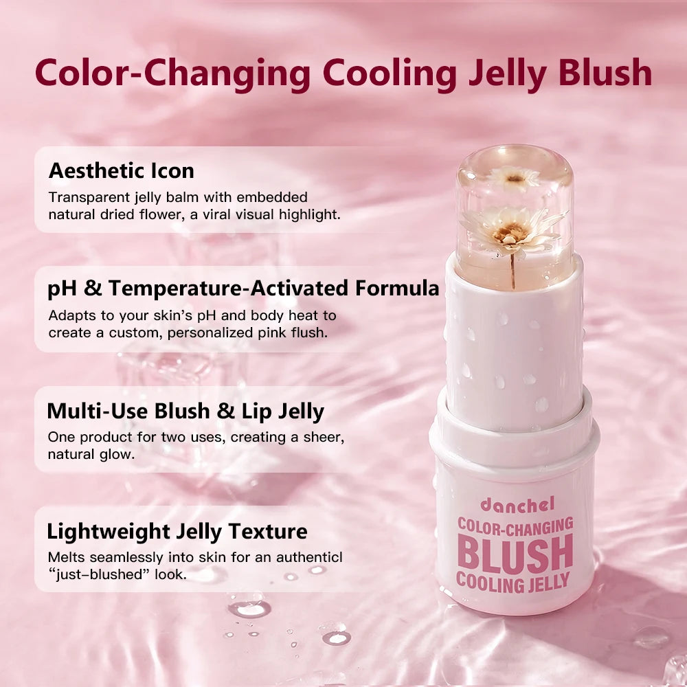 Color Changing Jelly Blush Danchel Magic Cooling Gel Blush Dual Temp & pH Adaptive Floral Extract Hydrating Blush Stick Moisturi HIP