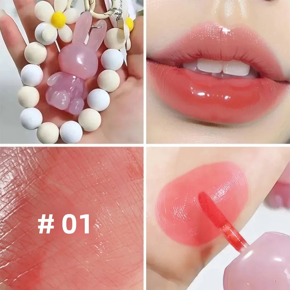 SAM SUGAR Rabbit Keychain Lip Gloss – Mirror Glaze Moisturizing Lip Gloss HIP