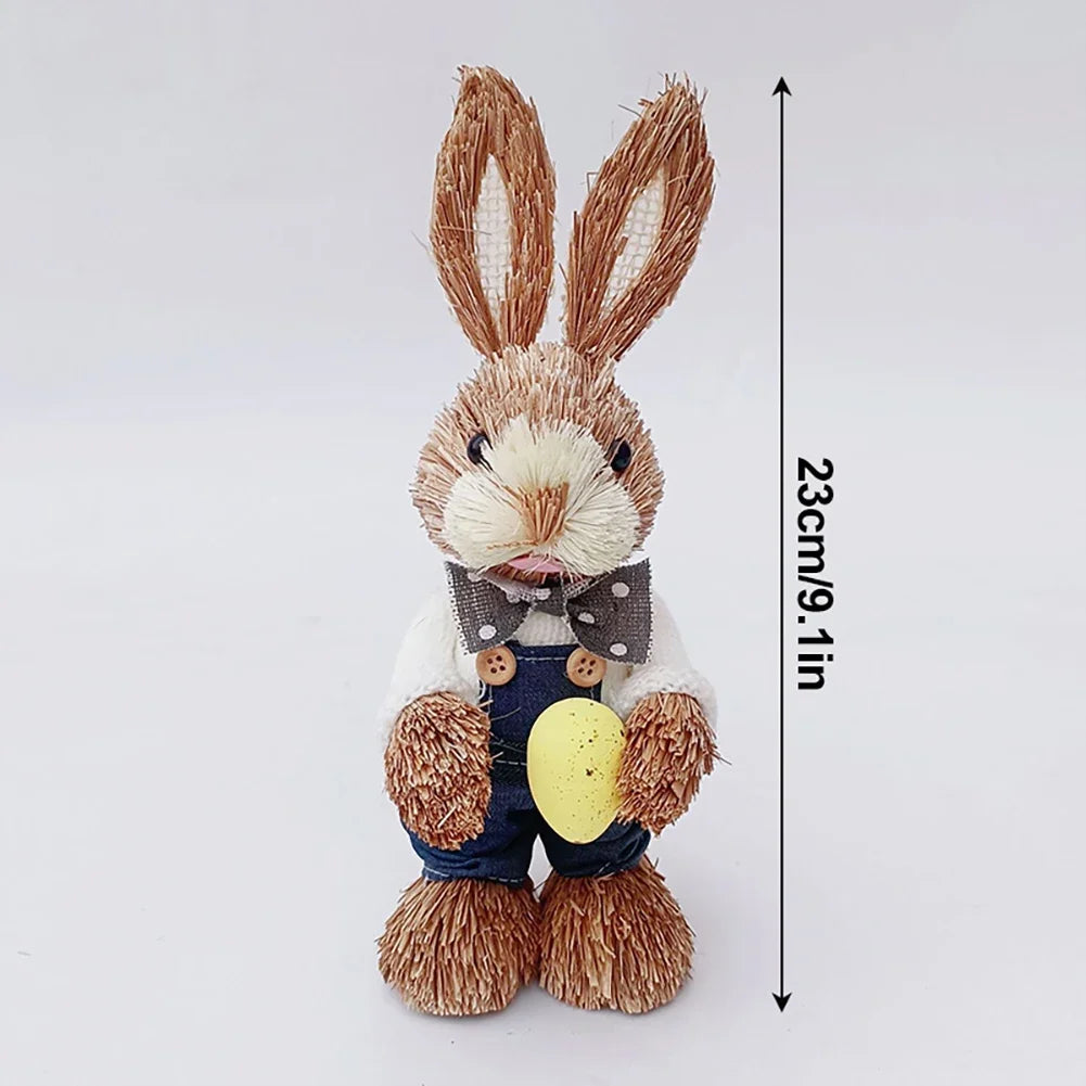 Handmade Craft 23cm Woven Rabbit Figurine Cute Boho Easter Bunny Statue Spring Home Decor Festive Party Gift Idea HIP