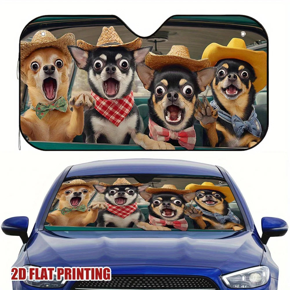 Cowboy Chihuahua 2D Flat Windshield Sun Shade for Cars Car Sun Shade HIP black