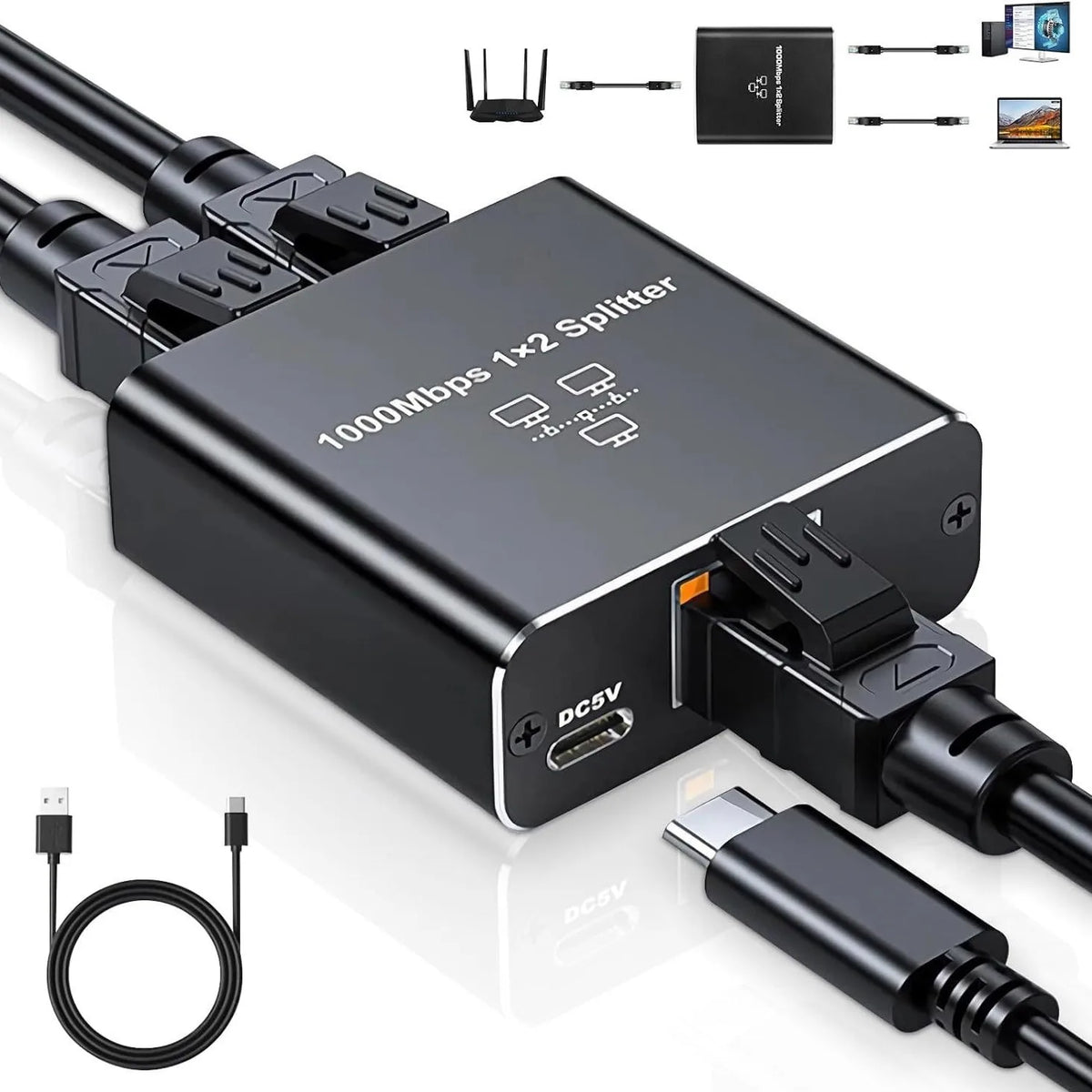 RJ45 Network Splitter 1 IN 4 OUT – 1000Mbps Gigabit Adapter Ethernet Network Splitter HIP