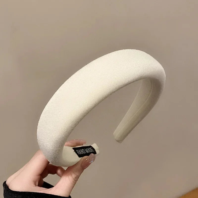 Wide Sponge Headband for Women – Solid Color Hair Band Sponge Headband HIP C46-white 1pcs