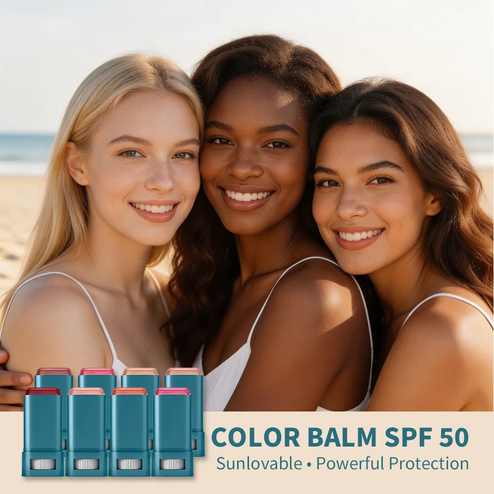 SPF 50 Sun Color Blush Balm Lip & Cheek Tint Hydrating Water Resistant Long Lasting Buildable Blush Natural Makeup HIP