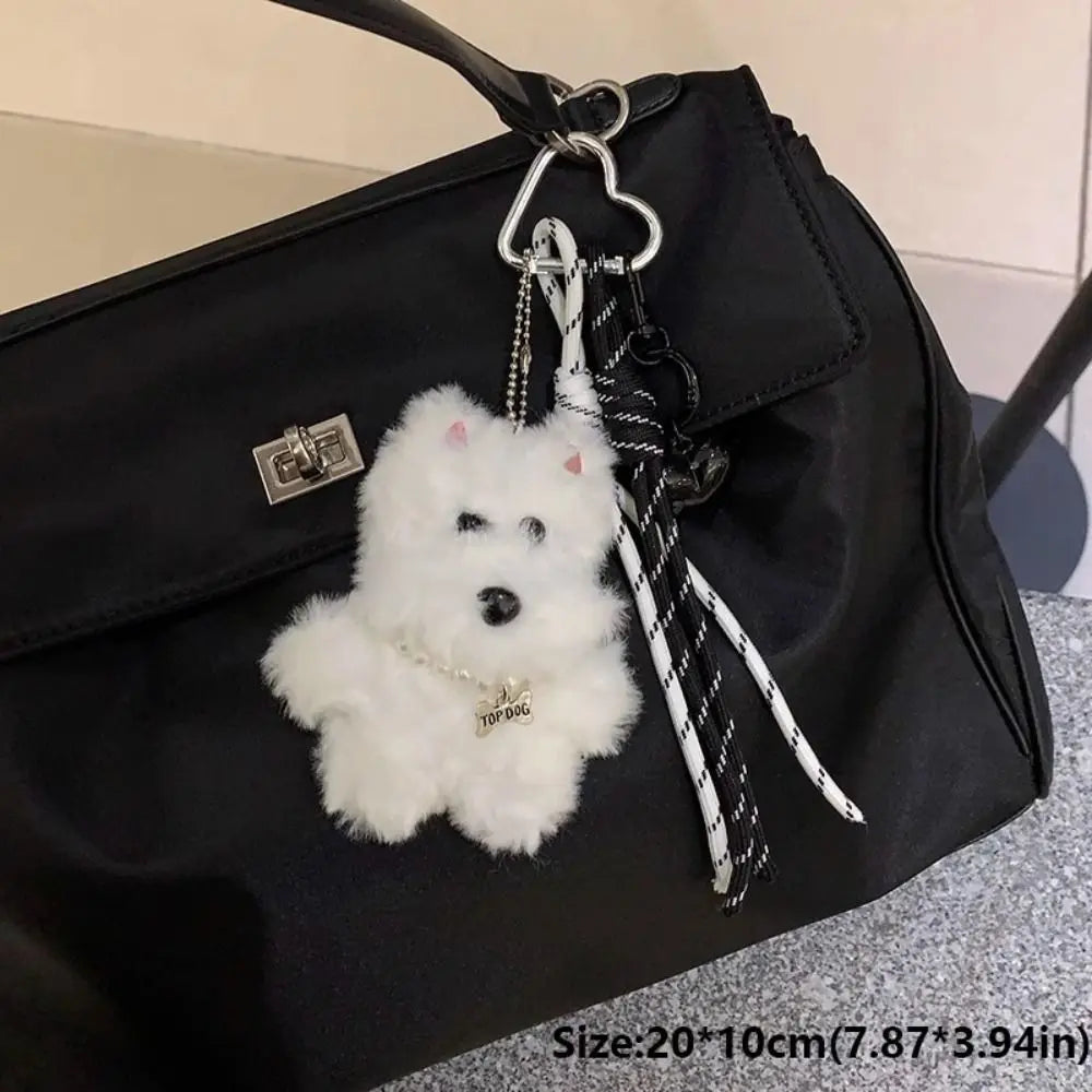 Plush Dog Bag Charm Keychain Pendant – Coffee & White Plush Bag Charm HIP