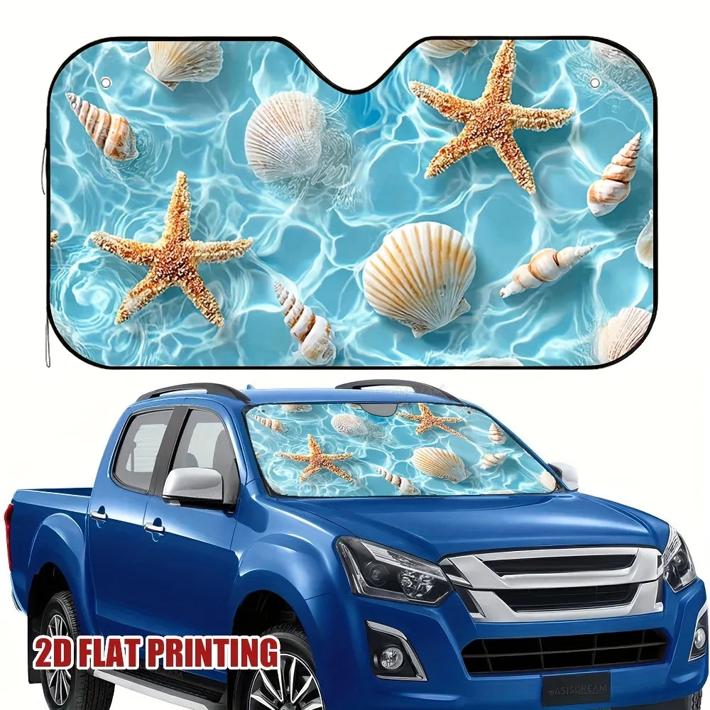 Ocean Beach Car Windshield Sunshade – Seashell Starfish Car Windshield Sunshade HIP M