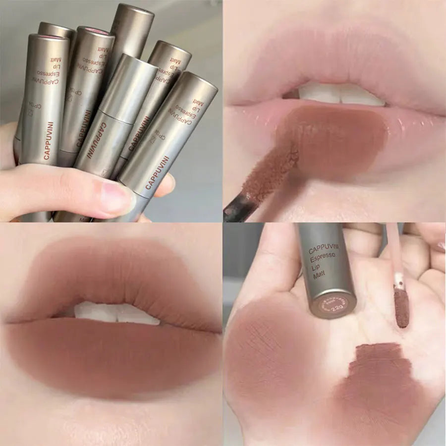 Matte Lipstick Lip Gloss Nude Brown Waterproof Lip Gloss Long Lasting Light Coffee Brown Lip Lacquer Matte Cinnamon Milk Tea Nud HIP