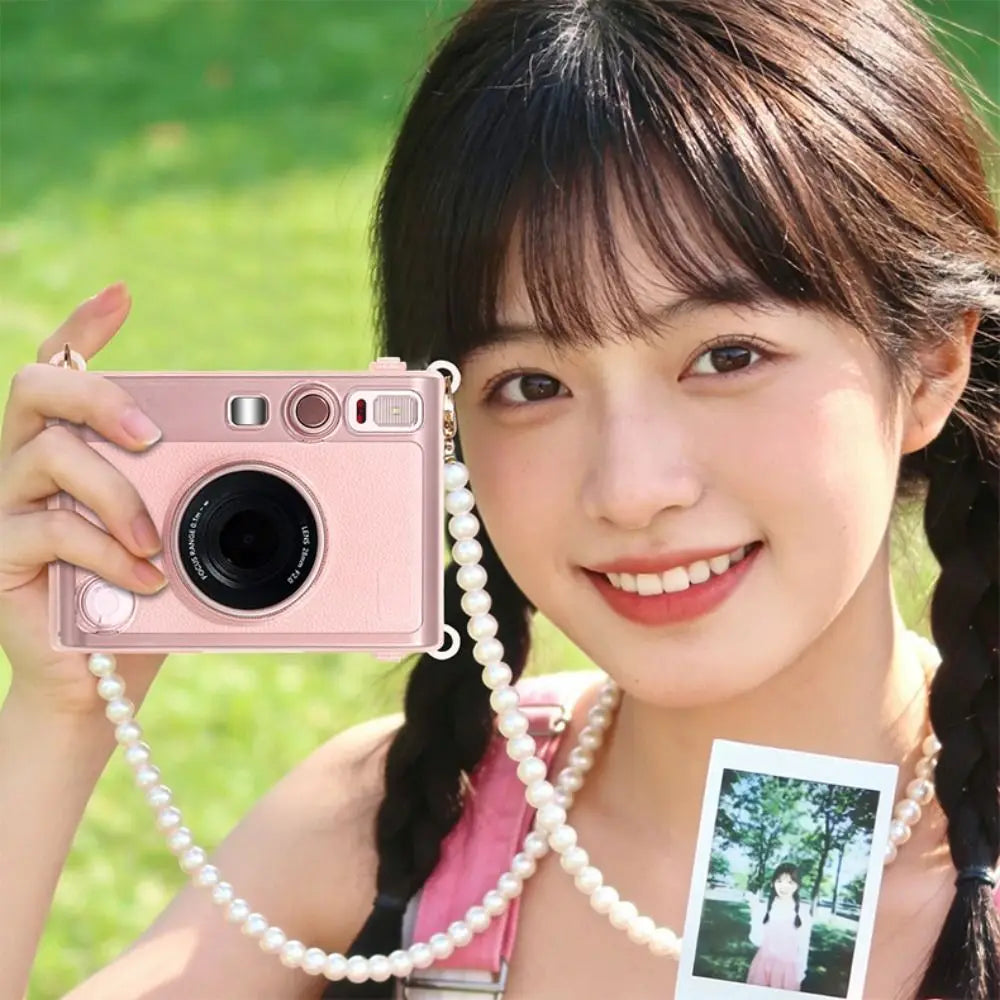 Fujifilm Instax Mini EVO Case – Pink Hard Shell & Pearl Chain Camera Protective Case HIP