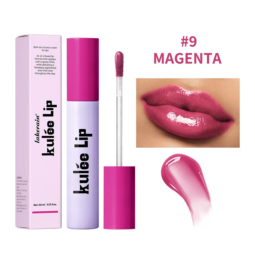Staining Lip Oil Kulfée Lip Gloss Stain Two In One Long Lasting Deep Hydration Moisturizing Non Sticky Waterproof Lip Cosmetics HIP 9Magenta
