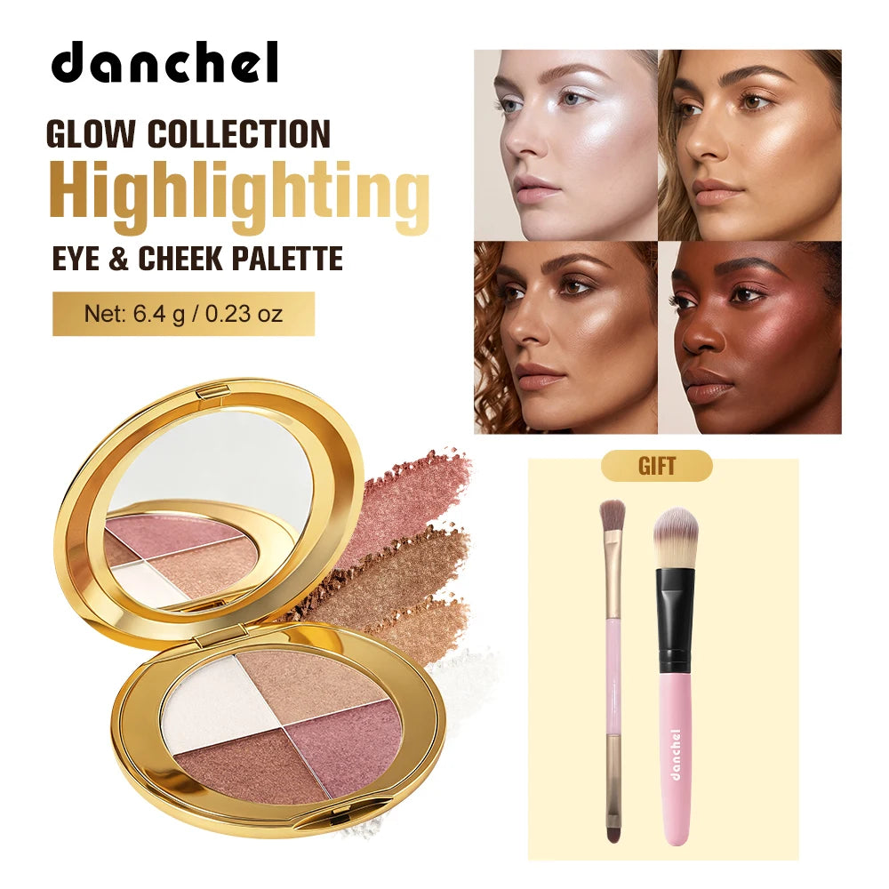 3ps Eye & Cheek Palette With 2 Brushes All In One Eyeshadow Blush Bronzer Highlighter Face Makeup Cosmetics HIP 1set