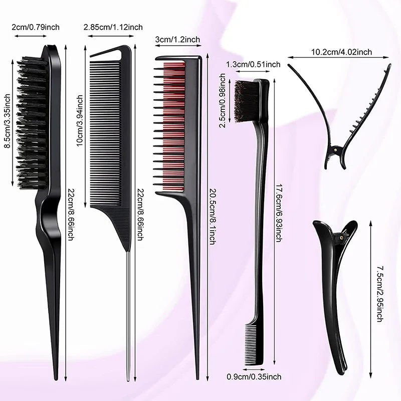 8pcs Hair Styling Comb Set Teasing Hair Brush Triple Teasing Comb Rat Tail Combs Edge Brush Hair Tail Tools Braid Tool Loop HIP