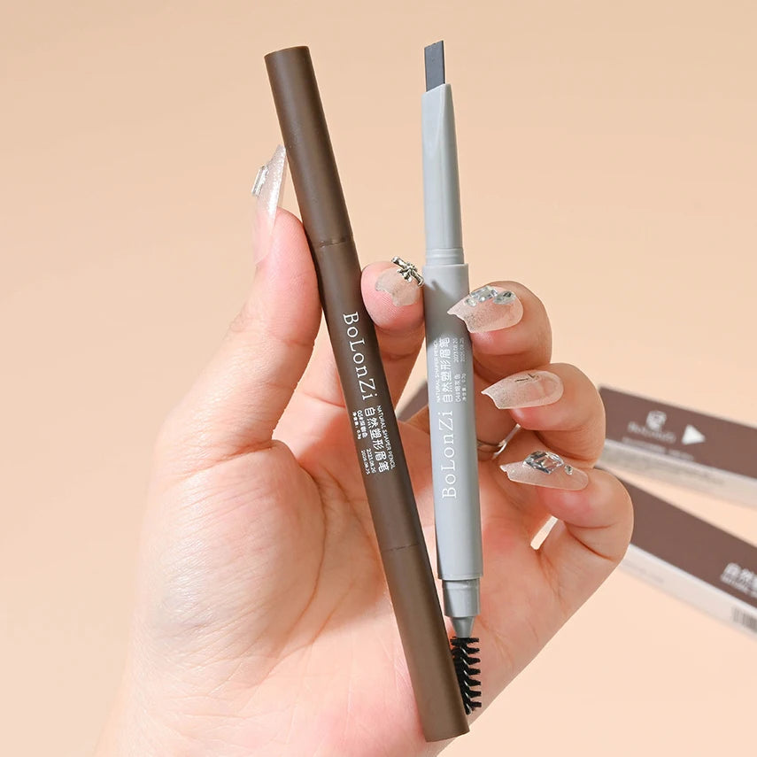 Double Head Eyebrow Natural Smooth Triangular Automatic Brow Pen Waterproof Long-Lasting Black Brown Eyes Brow Pencil with Brush HIP