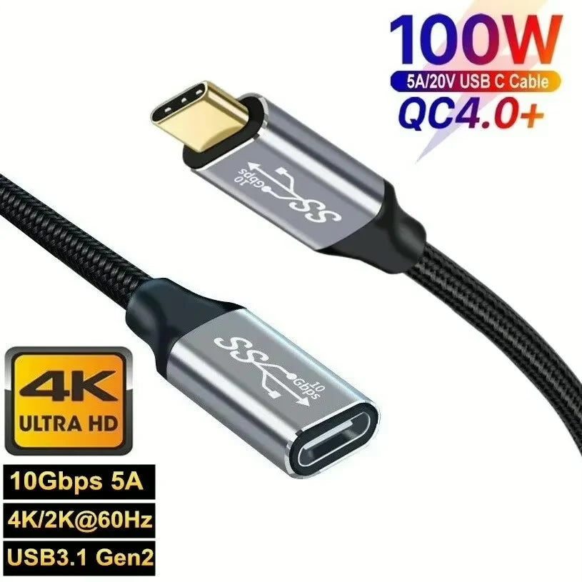 USB-C 90° Extension Cable 100W PD Fast Charging 10Gbps USB-C Extension Cable HIP