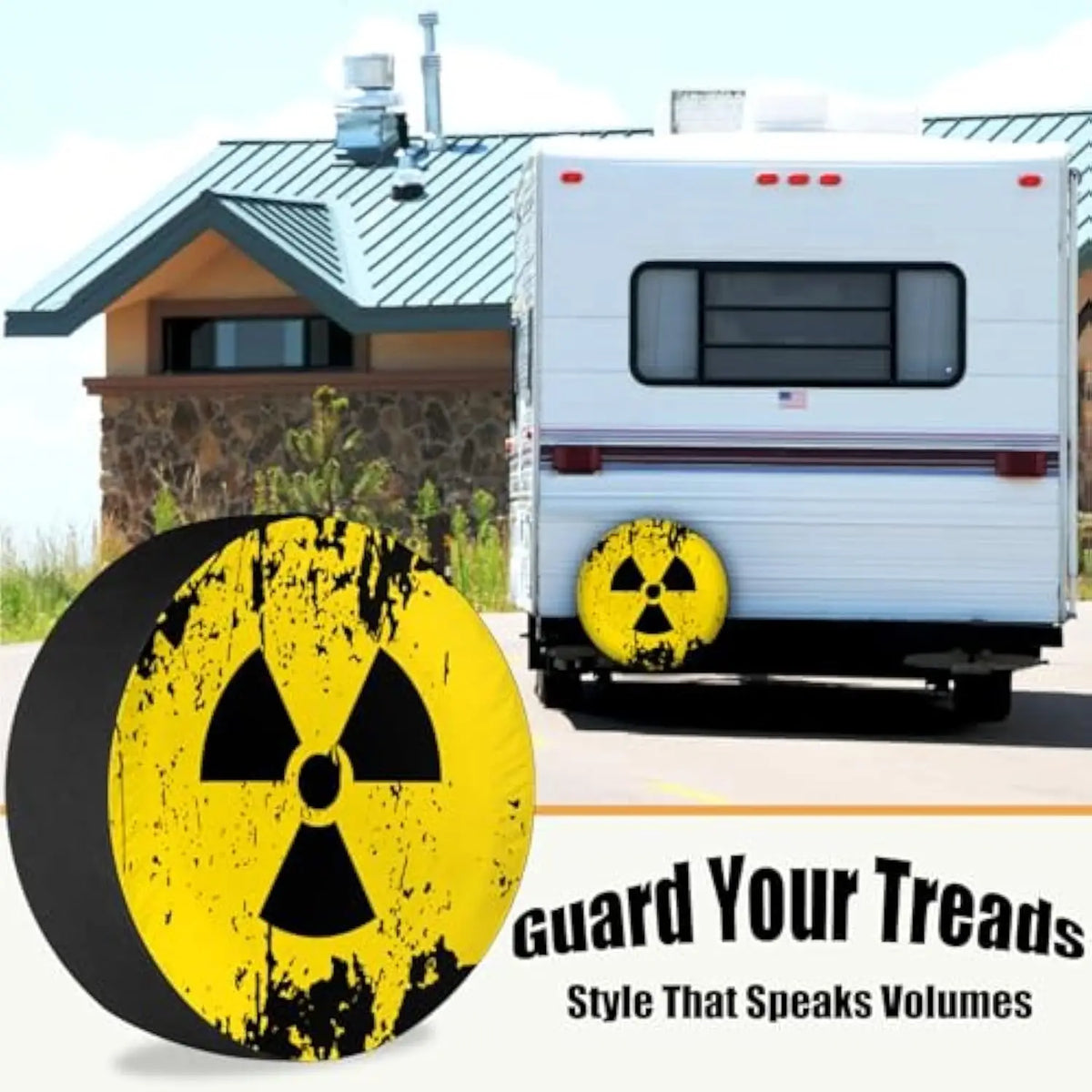 Radioactive Symbol Spare Tire Cover – Yellow Black Grunge Spare Tire Cover HIP