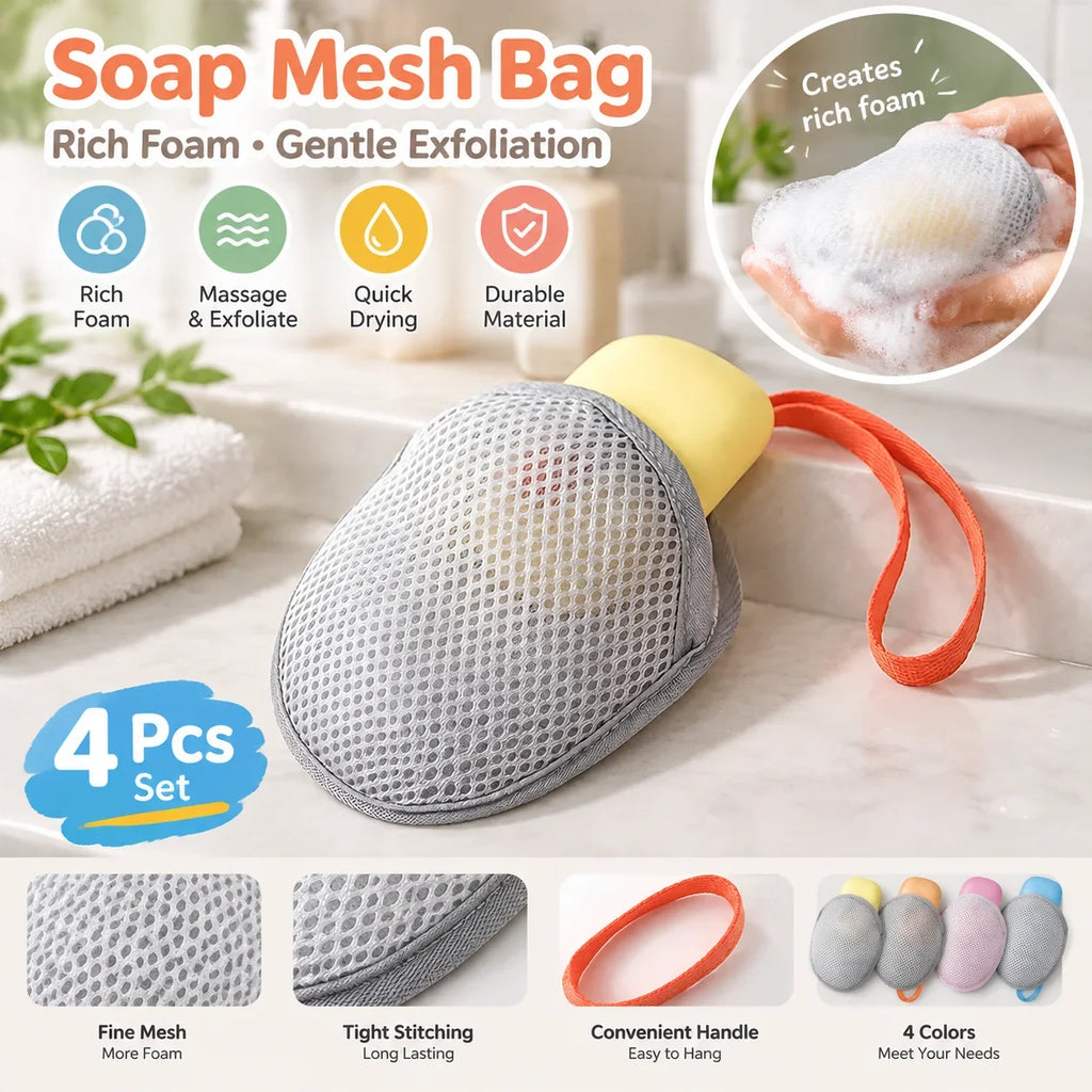 4Pcs/Set Soap Foam Mesh Massage Exfoliating Bag Bath Bubble Machine Exfoliating Bathroom Supplies Cleaning Tools HIP