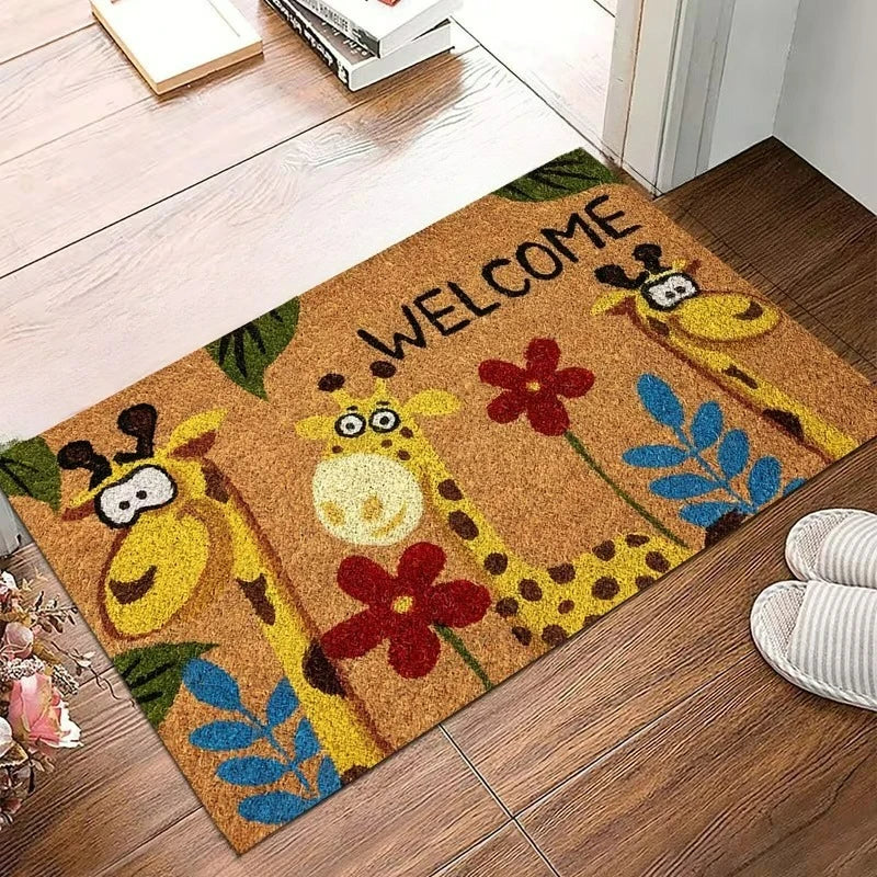 Welcome Home Fawn Floral Non-Slip Entryway Rug | Indoor Outdoor Printed Entryway Rug HIP