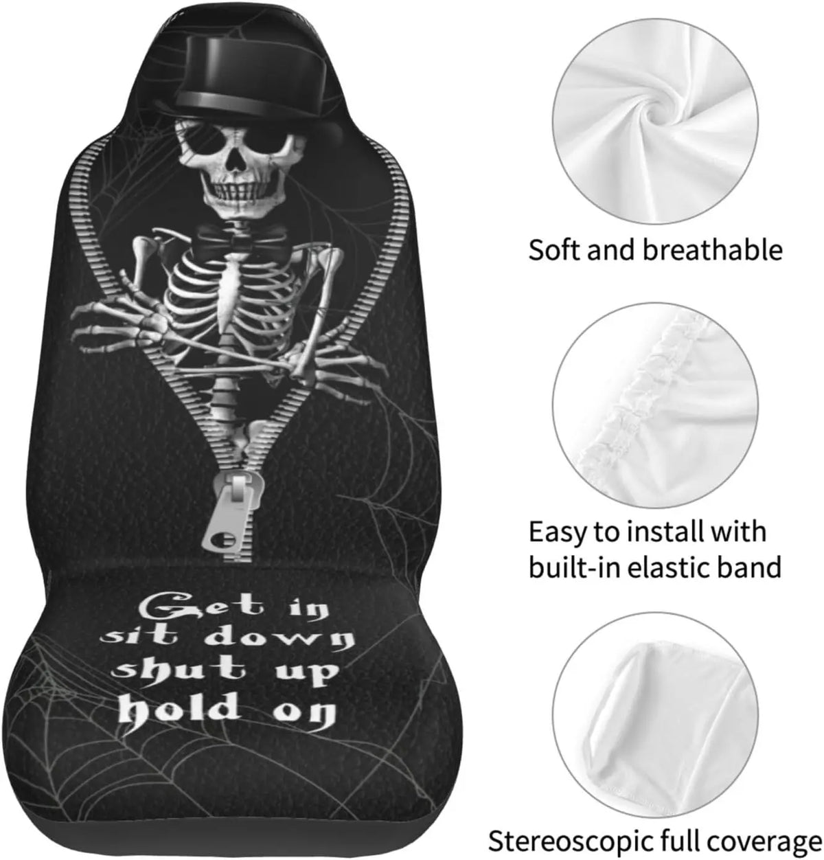 Skull Print Car Seat Covers 2-Piece Universal Fit | HIP Car Seat Covers HIP
