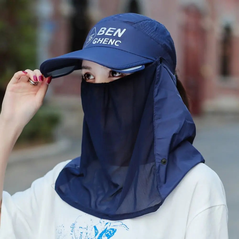 Women's UV Ice Silk Full Face Sun Cap – Breathable Outdoor Hat UV Protection Sun Hat HIP navy