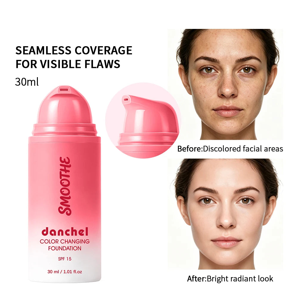 Color Changing Foundation SPF15 Long Lasting Lightweight Hydrating covers pores Buildable Coverage Daily Makeup Base HIP