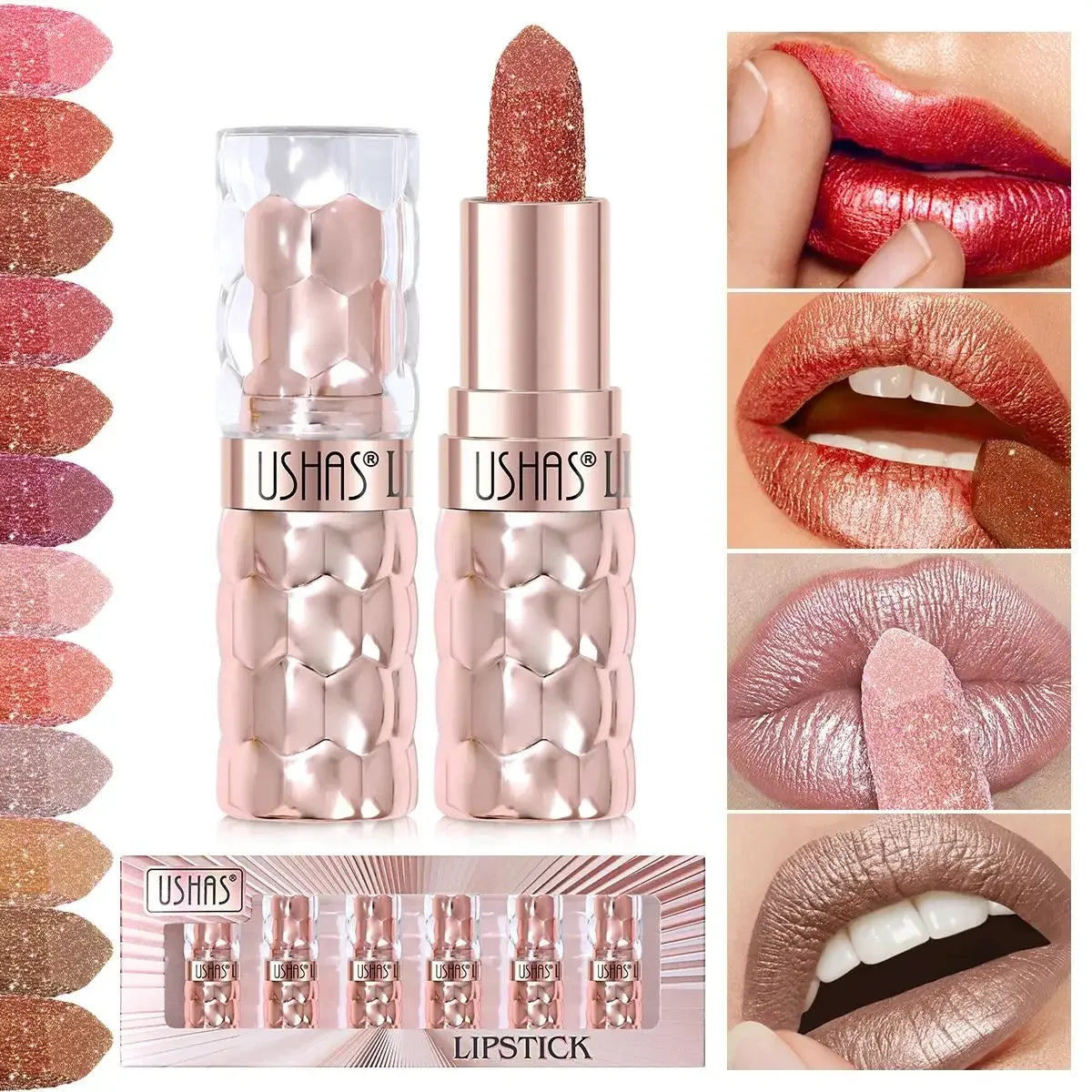 USHAS 6pc Metallic Liquid Lipstick Set – Waterproof & Long-Lasting Liquid Lipstick Set HIP