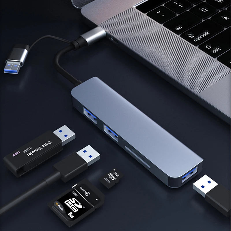 OULLX 5-in-1 USB-C Hub – USB 3.0, SD & TF Card Reader USB-C Multiport Hub HIP