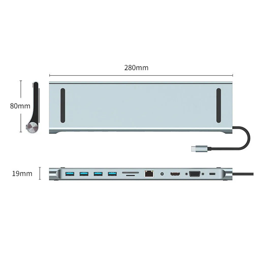 11-Port USB-C Hub Laptop Stand | 100W PD, 4K HDMI, RJ45 USB-C Docking Hub HIP