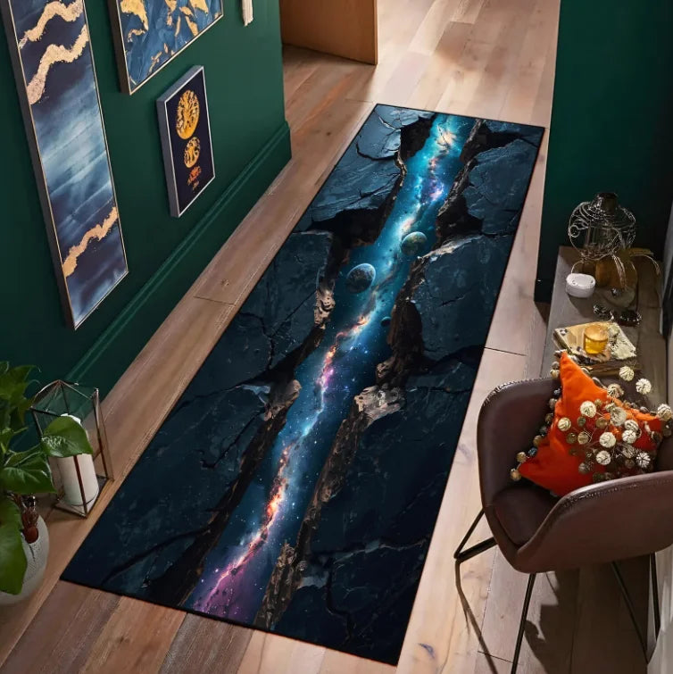 2D Galaxy Space Crack Runner Rug – Optical Illusion Non-Slip Mat Runner Rug HIP