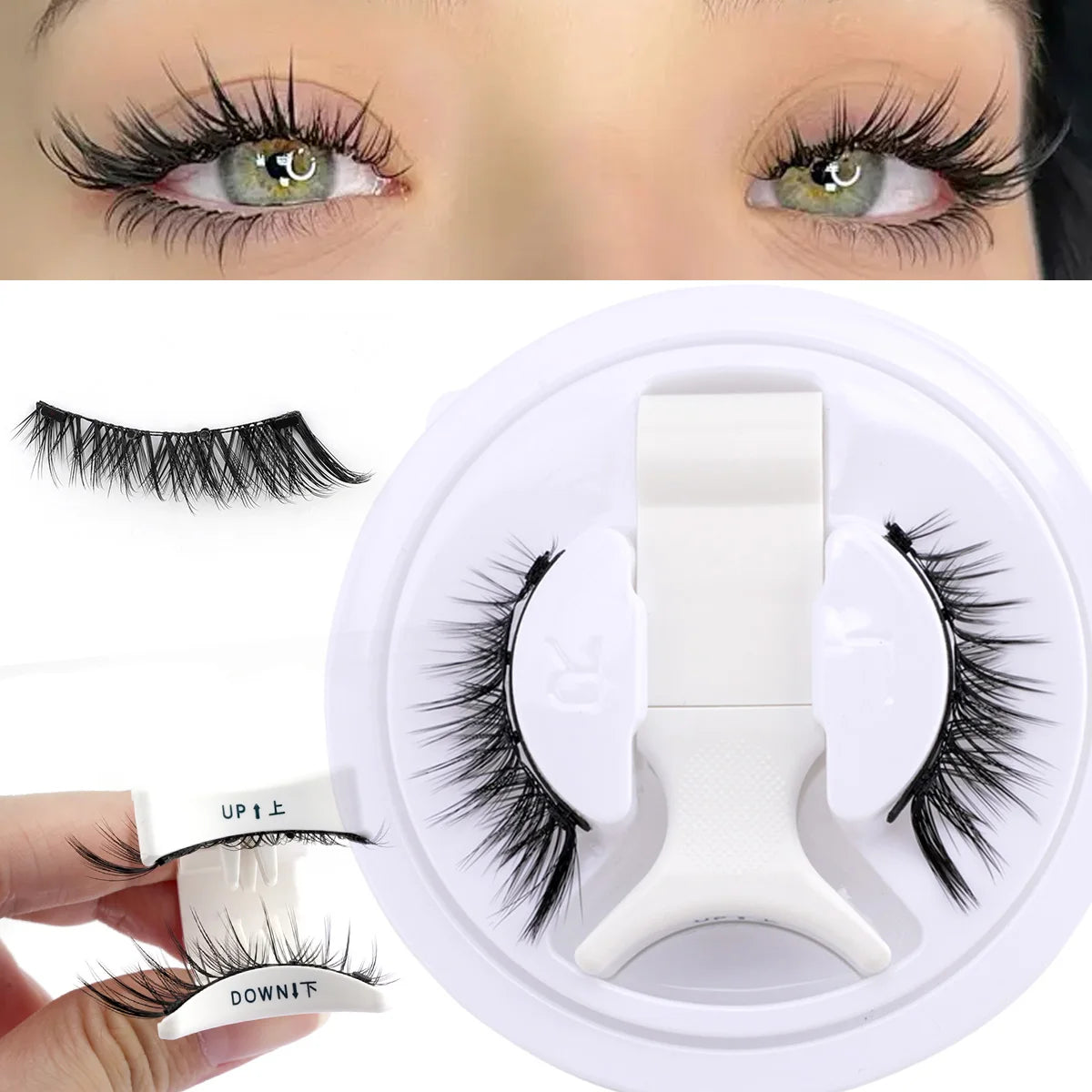 Hot Magnetic Eyelashes Set 1 Pair Reusable No Glue Needed False Eyelashes with Magnetic Tweezers Curly Faux Lashes Makeup Tool HIP 1Pair LZ02