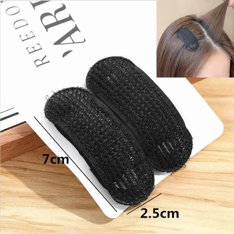 Reusable Hair Fluffy Pads Sponge Hair Base Styling Insert Tool Hair Puff Magic Clip Hair Donut Bun Maker Root Pad Hair Clip Set HIP Black 2Pcs