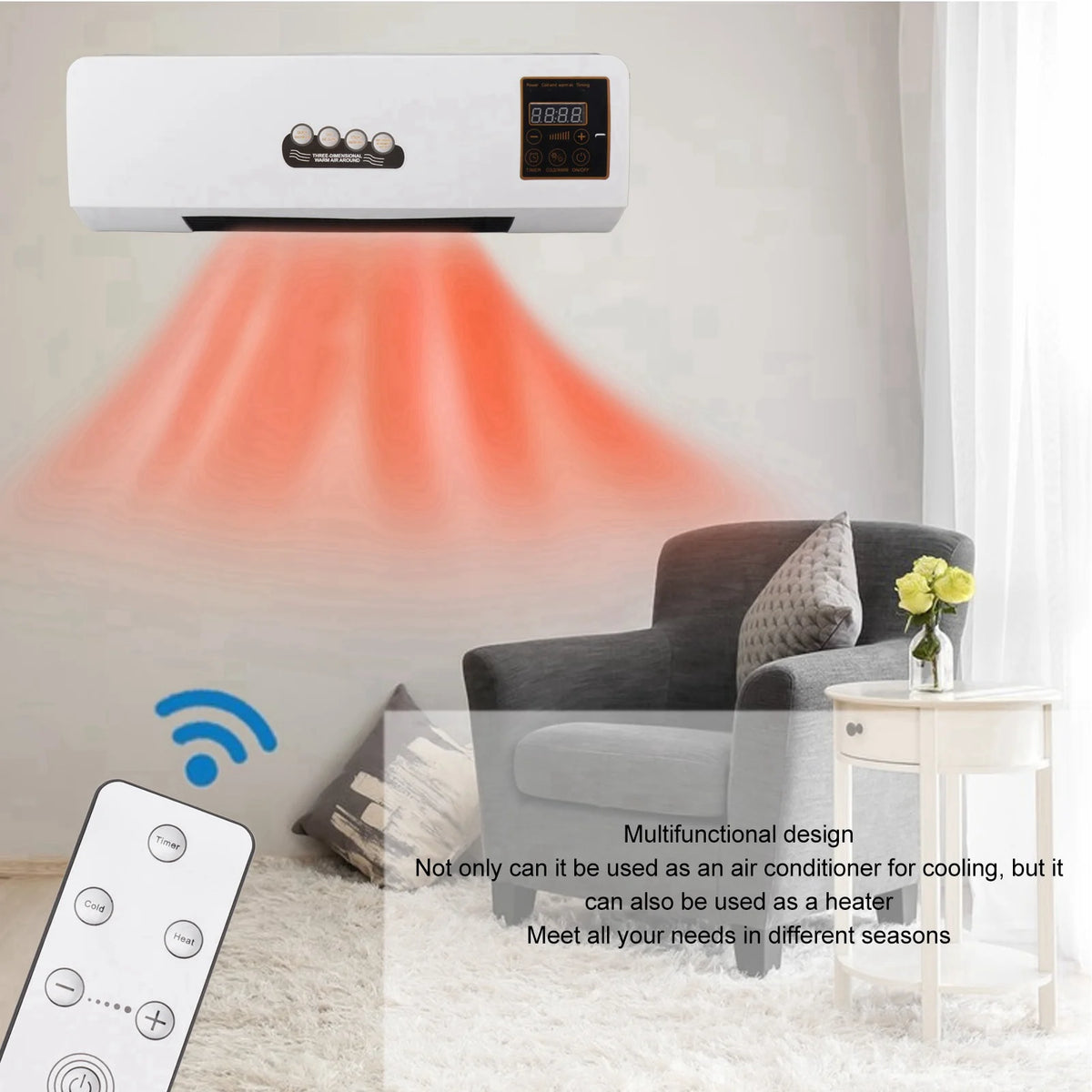 1800W Wall Mounted Heater Electric Heating Machine PTC Heating Heater with Remote Control Timer for Bedroom Bathroom HIP