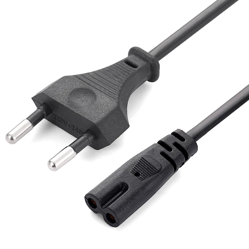 IEC C7 2-Pin Power Cable EU/US Plug – 1.5m Black Cord Power Cable HIP EU Plug
