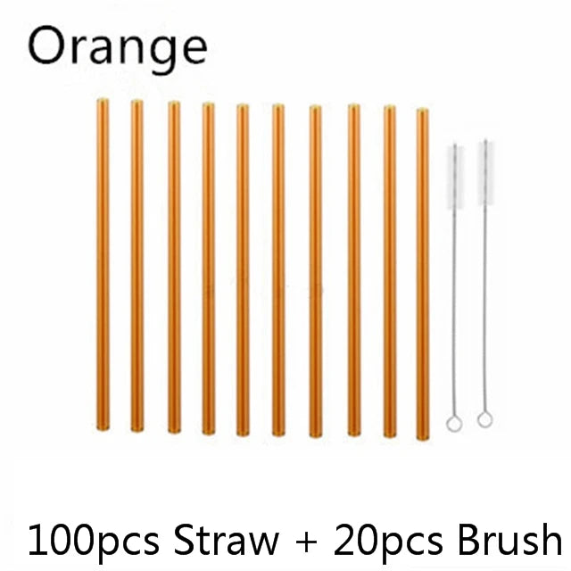 100-Pack Reusable Glass Straws 20cm with 20 Cleaning Brushes