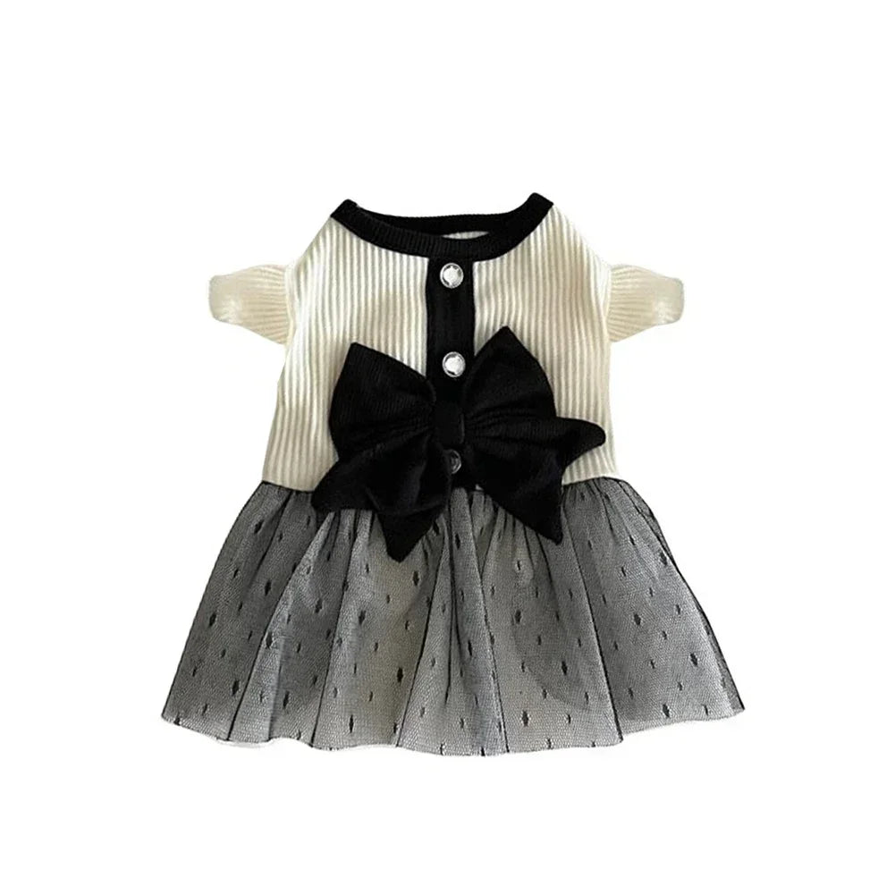 Dog Dress for Small Dogs Luxury Summer Puppy Clothes Bow Lace Dog Skirt Black White Dog T Shirt Girls Dog Costume Chihuahua Vest HIP Dress XS（old）
