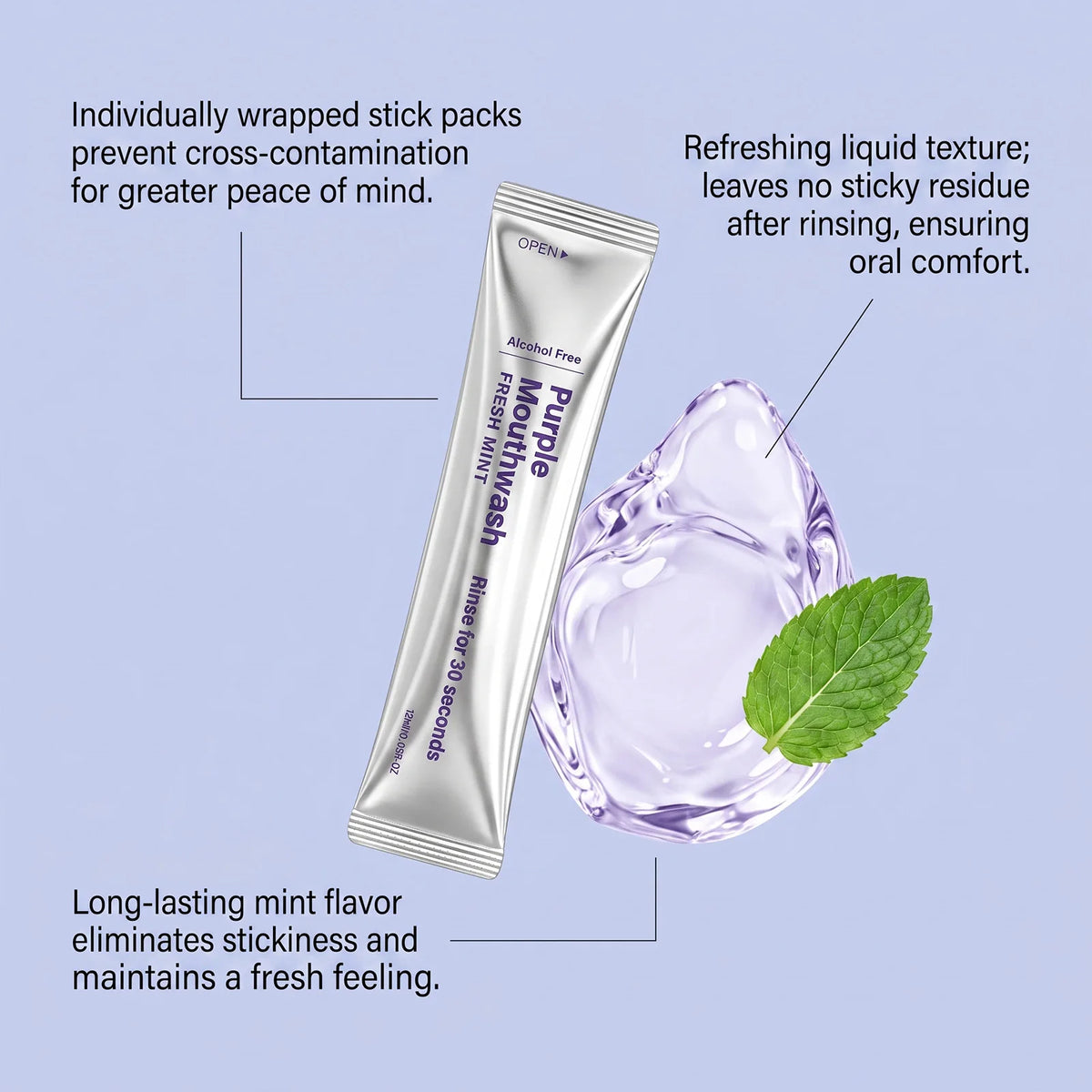 Purple Toothpaste Tablets & Mint Mouthwash Sachet Travel Kit Travel Oral Care Kit HIP