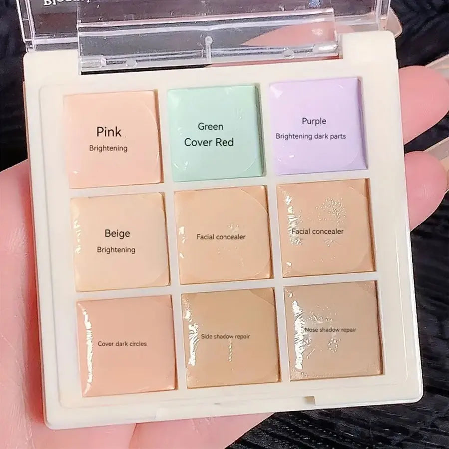 9-Color Flawless Concealer Palette - Waterproof, Sweatproof, Full Coverage - Corrects Spots, Acne, Dark Circles, Tear Grooves - HIP