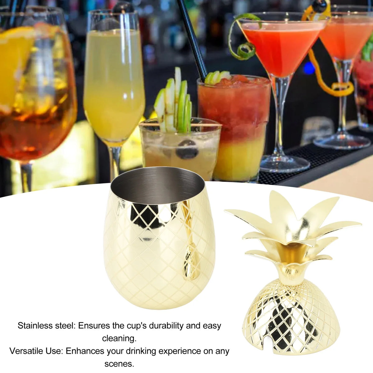 Pineapple Cup with Lid 500ml Stainless Steel Drinking Glasses Reusable Easy to Clean Versatile Tumbler Cup for Bar Party HIP