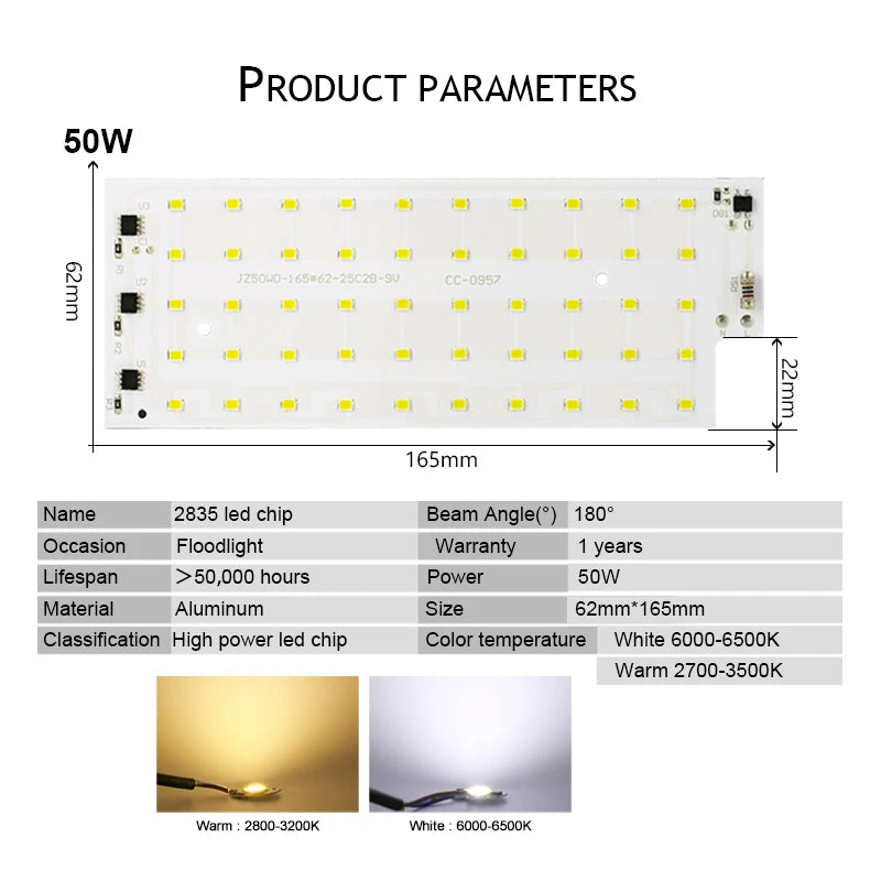 4-Pack 50W SMD2835 LED Flood Light Chip AC 220V DIY LED Floodlight Chip HIP