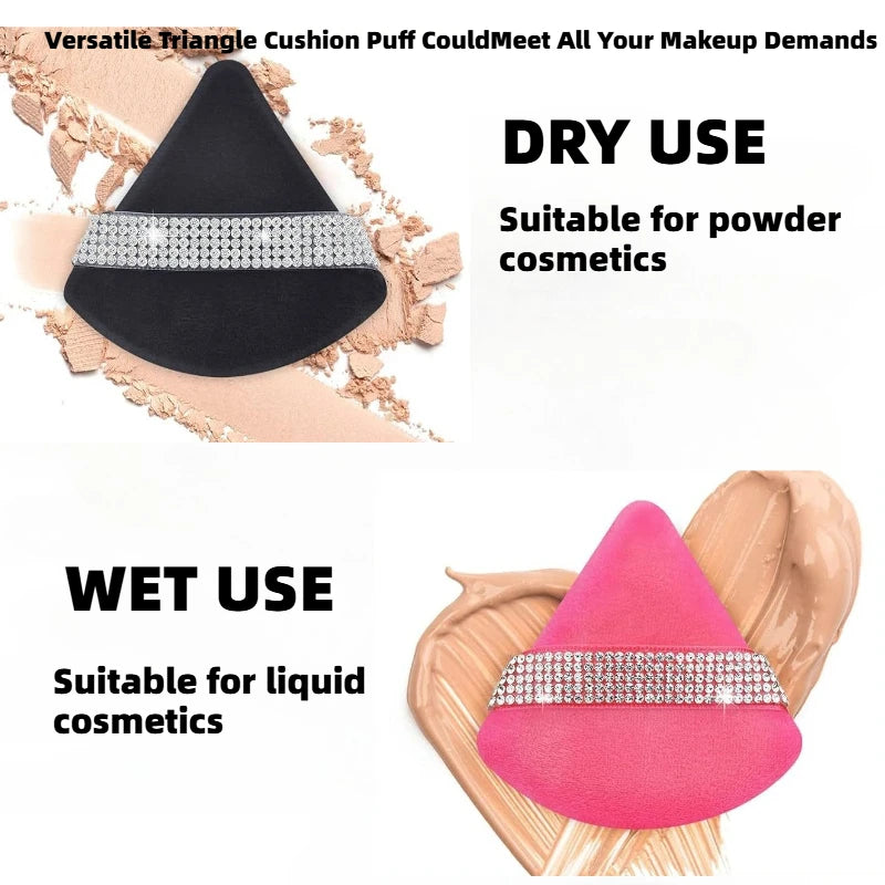 Diamond Triangle Velvet Setting Puff Ribbon Detail Powder Sponge Smooth Finishing Soft Puff for Loose Pressed Powder Application HIP