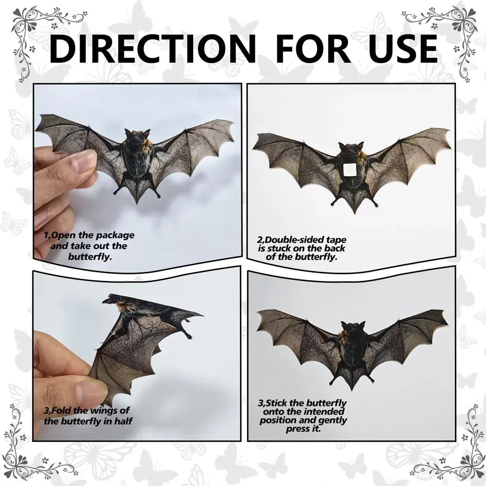 Realistic Horror Halloween Home Window Wall Indoor Party DIY Decor Halloween Bat Decals 12Pcs 3D Vintage Bat Wall Stickers HIP