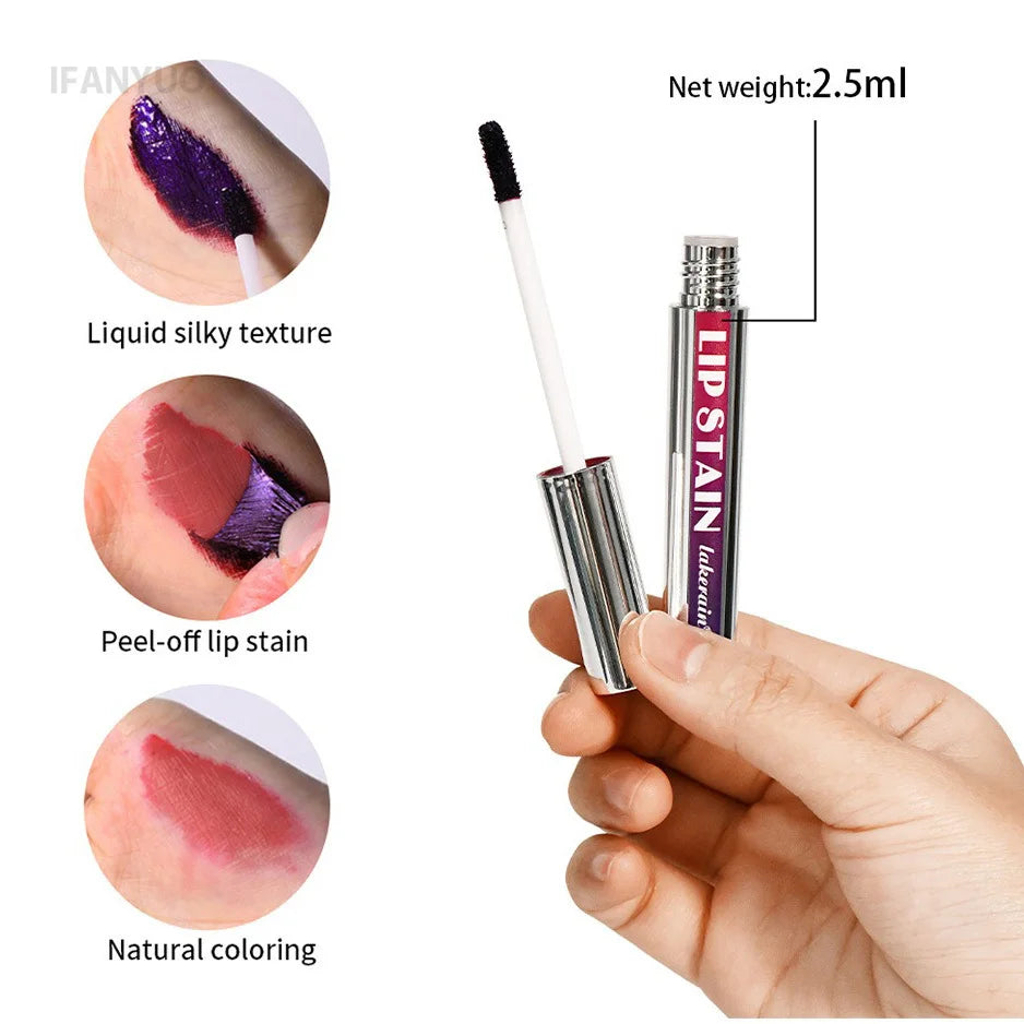 Silver Tube Peel Off Tattoo Lipgloss Waterproof Liquid Matte Lip Tint RosePink Tear-off Lip Stain Non Stick Cup Quick Dry Makeup HIP