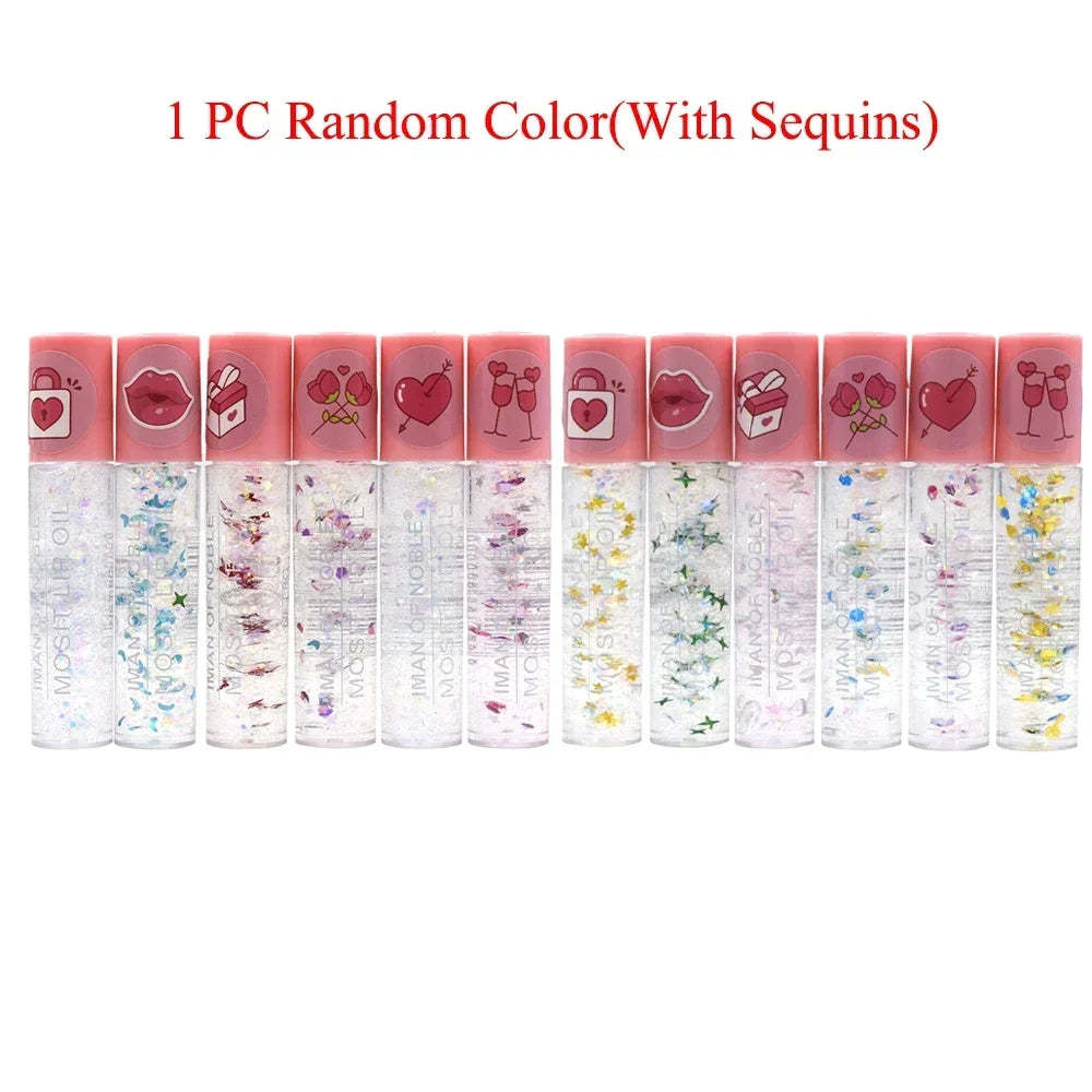 Sequins Lip Oil Jelly Fruit Lip Gloss Plumping Lip Balm Fades Lip-Lines Moisturizer Shiny Natural Plant Anti-Cracking Care HIP 05RandomBall Oil 1Pc