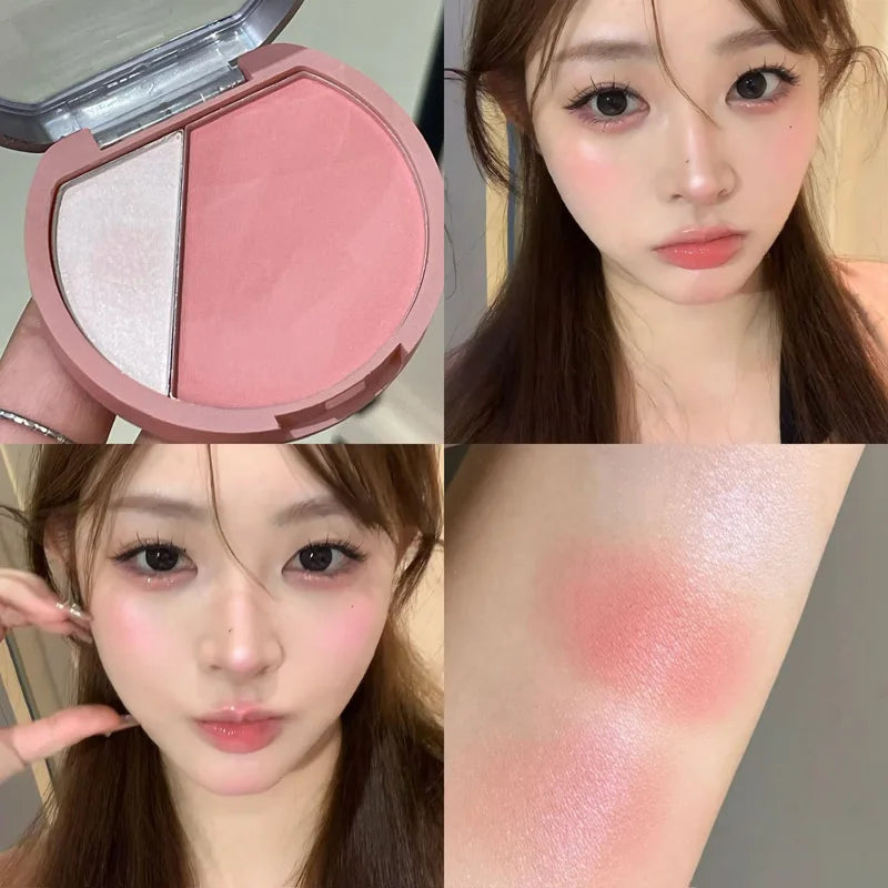 Punk Purple Brown Blush Highlighter Palette Two-color Eyeshadow Brighten Face Contour Waterproof Sweat-proof Rouge Powder Makeup HIP 06